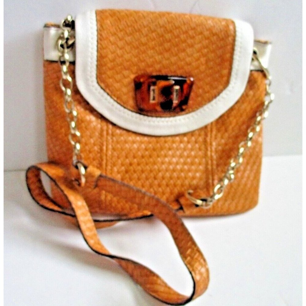 *RETRO Burnt Orange SR2 Woven Tortoise Shell Plastic Turn Key Closure Cross Body